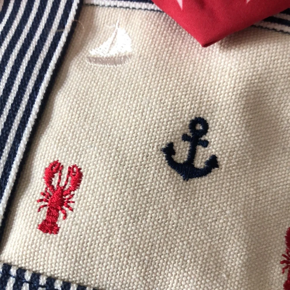 Nautical Anchor Print Cream Canvas Crossbody Bag Mini Tote with Red Scarf - Picture 10 of 14